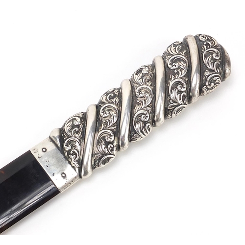 28 - George V tortoiseshell page turner with silver handle, R B maker's mark, London 1911, 41cm in length