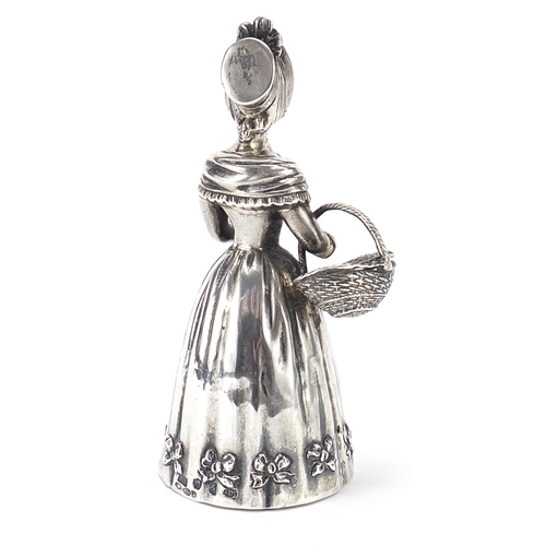 6 - Scottish silver crinoline lady table bell, B M maker's mark Edinburgh, 11.5cm high, 159.0g