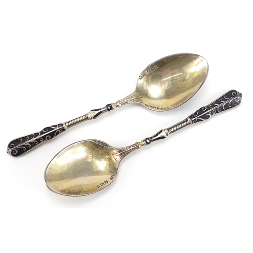 15 - Turner & Simpson Ltd, set of six silver and enamel teaspoons housed in a fitted case, Birmingham 195... 