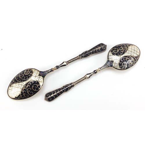 15 - Turner & Simpson Ltd, set of six silver and enamel teaspoons housed in a fitted case, Birmingham 195... 