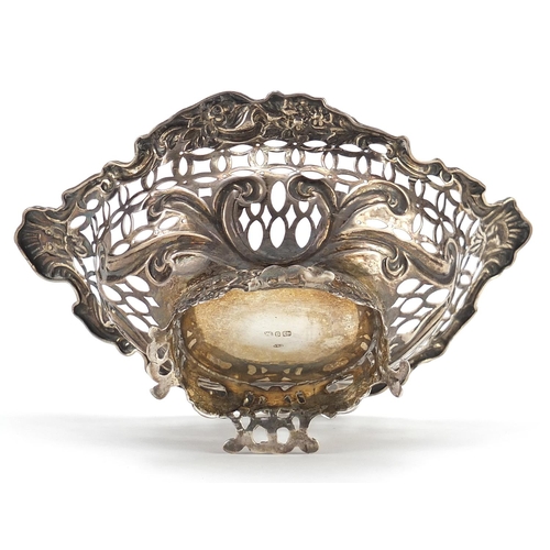 45 - Levi & Salaman, Victorian silver bonbon dish, pierced and embossed with face masks and flowers, 16.5... 