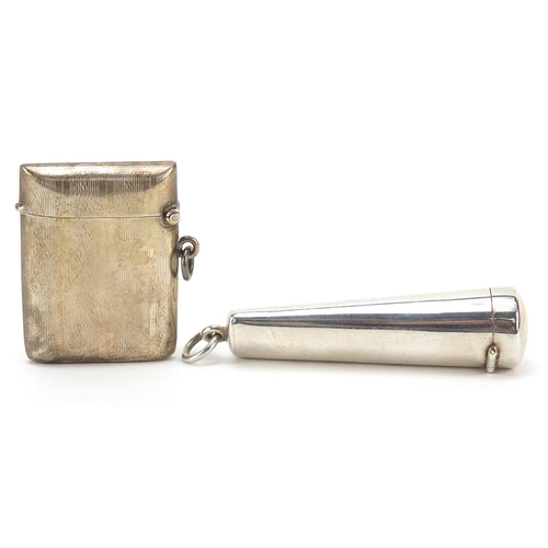 8 - Edwardian silver cheroot holder case and silver vesta, the largest 7.5cm in length, total 46.0g