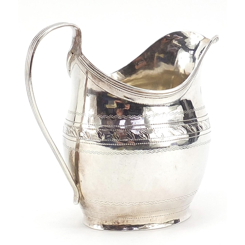 31 - George III silver cream jug with blank cartouche, indistinct maker's mark, London 1802, 10cm high, 8... 