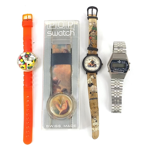 26 - Four vintage and later wristwatches including Vivien Westwood Pop Swatch with box, Solar Cell and We... 