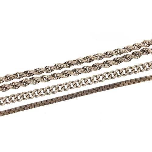 22 - Silver rope chain link necklace and two silver bracelets, the necklace 45cm in length, total 58.8g