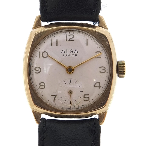 16 - Alsa, gentlemen's 9ct gold Alsa Junior wristwatch, the case 26mm wide