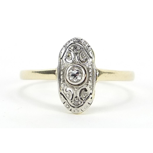 7 - Art Deco 14ct gold and diamond ring, size N, 1.4g