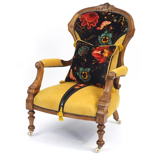 42 - Victorian Walnut armchair chair newly upholstered with Artemis upholstery inspired by William Morris... 
