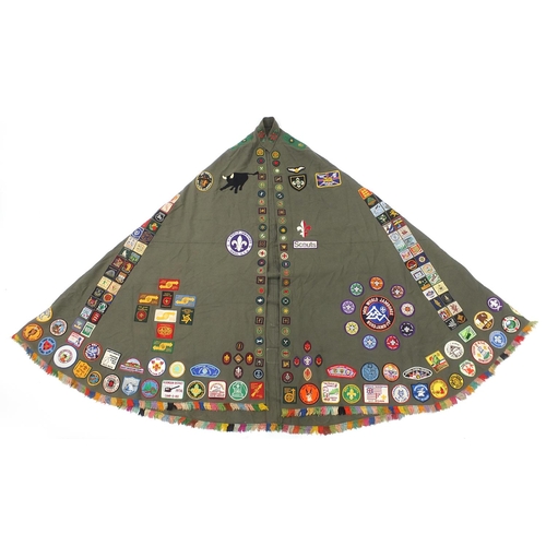 53 - Vintage Boy Scout's camp fire blanket with various cloth badges from the 1950's and later to include... 