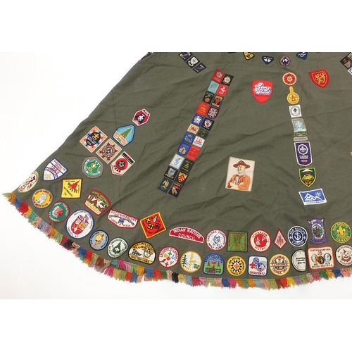53 - Vintage Boy Scout's camp fire blanket with various cloth badges from the 1950's and later to include... 