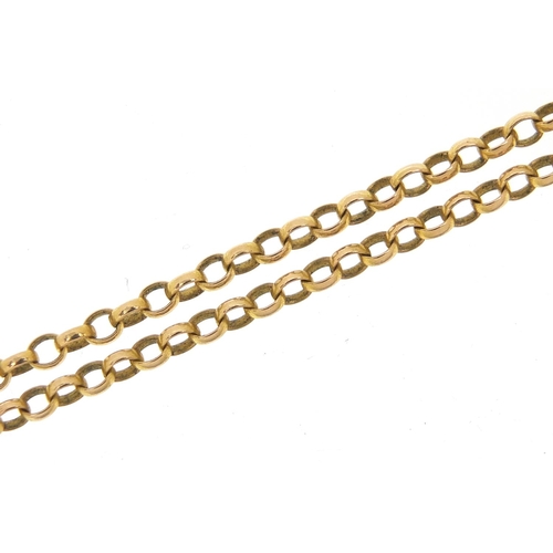 10 - Unmarked gold Belcher link necklace, (tests as 9ct gold) 60cm in length, 7.0g