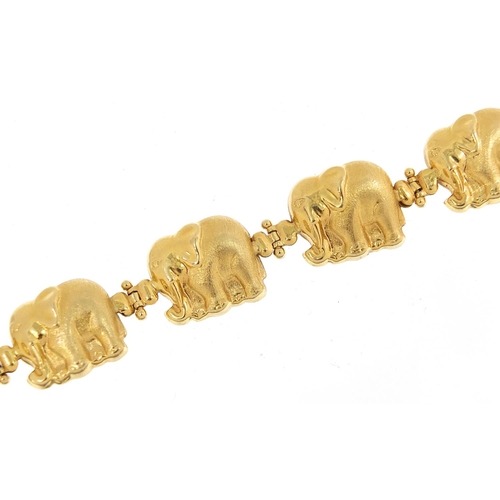 11 - 18ct gold elephant design bracelet, 18cm in length, 20.2g