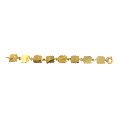 11 - 18ct gold elephant design bracelet, 18cm in length, 20.2g
