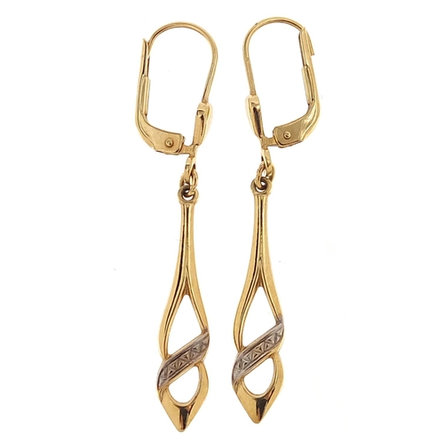 Pair of 9ct gold drop earrings, 4cm high, 1.7g