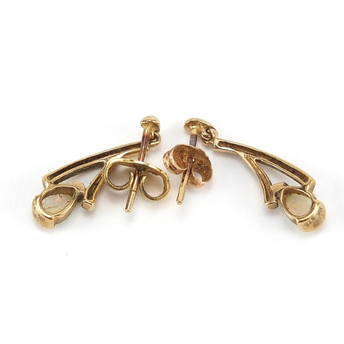 56 - Pair of 9ct gold opal drop earrings, 2.2cm high, 2.0g