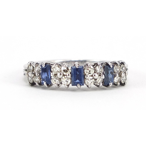 57 - 18ct white gold sapphire and diamond ring, size J, 3.3g