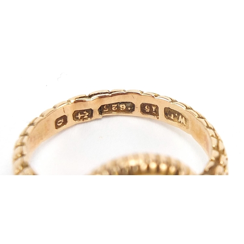 9 - Victorian 15ct gold sardonyx signet ring with rope design setting and band, Birmingham 1865, size Q,... 