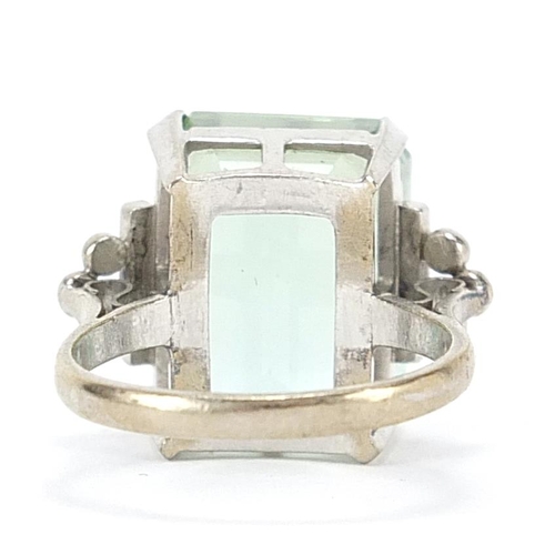51 - 1970s Art Deco style 18ct white gold green stone ring, possibly green tourmaline, housed in a Freder... 