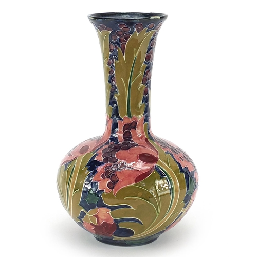 Charlotte Rhead, Bursley Ware vase hand painted in the Green Seed Poppy pattern, 28cm high