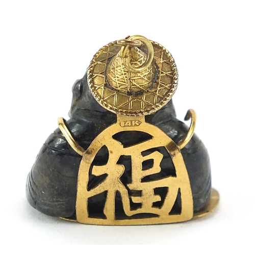 50 - Chinese 14ct gold carved stone Buddha pendant, 3.5cm high, 10.4g
