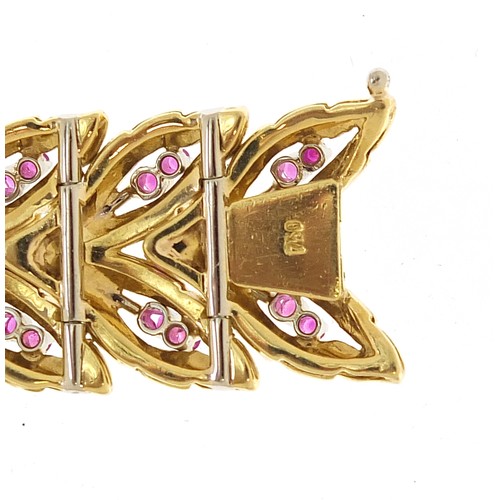19 - 18ct gold and ruby leaf design link bracelet housed in a Gioiellieri Messina box and J C P valuation... 