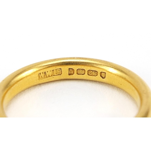 12 - 22ct gold wedding band, London 1936, size M, 5.5g, - this lot is sold without buyer’s premium, the h... 
