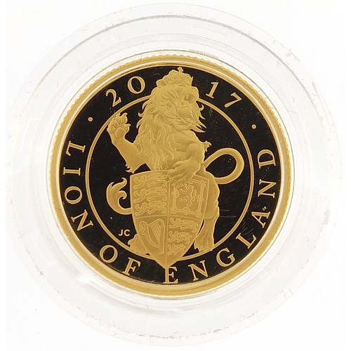 13 - Elizabeth II 2017 UK 1/4 ounce gold proof coin numbered 1606 with case, box and certificate - this l... 