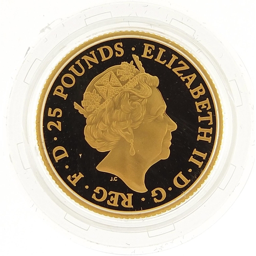 13 - Elizabeth II 2017 UK 1/4 ounce gold proof coin numbered 1606 with case, box and certificate - this l... 