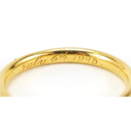 26 - 22ct gold wedding band, London 1945, size J, 2.4g - this lot is sold without buyer’s premium, the ha... 