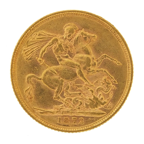 36 - Queen Victoria Young Head 1872 gold sovereign, - this lot is sold without buyer’s premium, the hamme... 