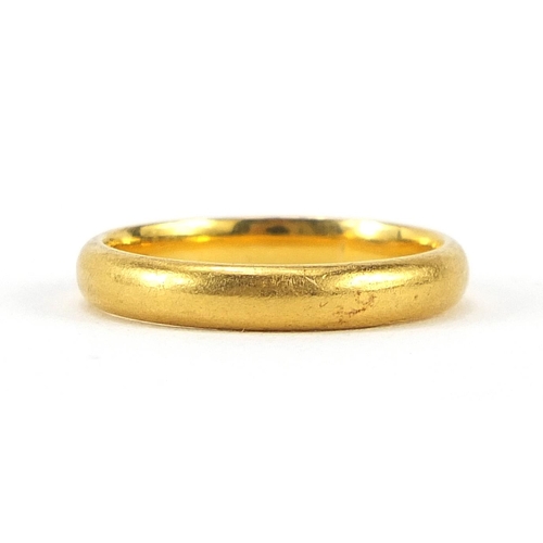 40 - Unmarked gold wedding band (tests as 22ct gold), size N, 4.7g - this lot is sold without buyer’s pre... 