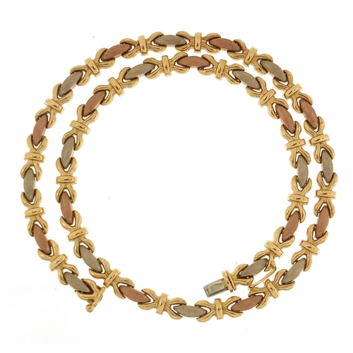 46 - 9ct three tone gold necklace, 40cm in length, 22.0g - this lot is sold without buyer’s premium, the ... 