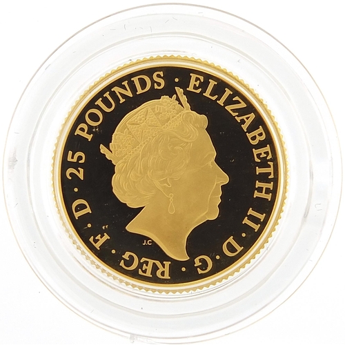 49 - Elizabeth II 2019 quarter ounce gold proof The Yale of Beaufort coin numbered 0909 with case, box an... 
