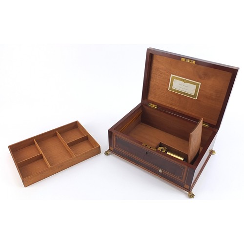 53 - 19th century inlaid mahogany musical jewellery box with lift out interior and Reuge movement, 11.5cm... 