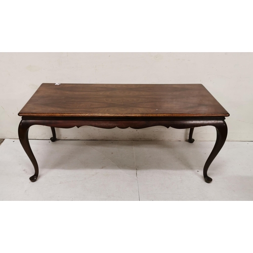 48 - Mahogany Coffee Table, on cabriole legs, scalloped front, pad feet, rectangular top, 52W x 120cmL