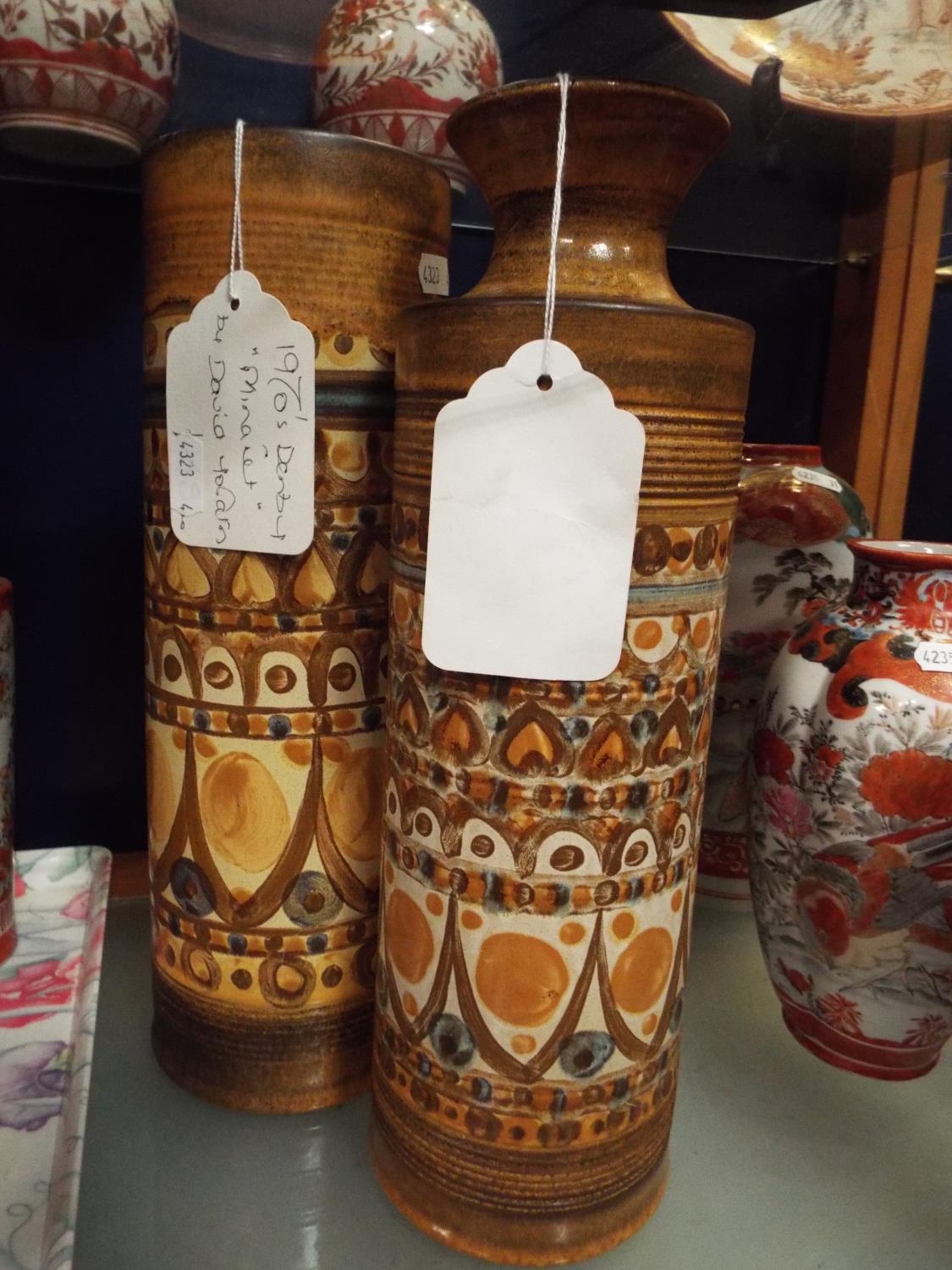 Two 1970 S Denby Minaret Vases With Stylized Decoration By David