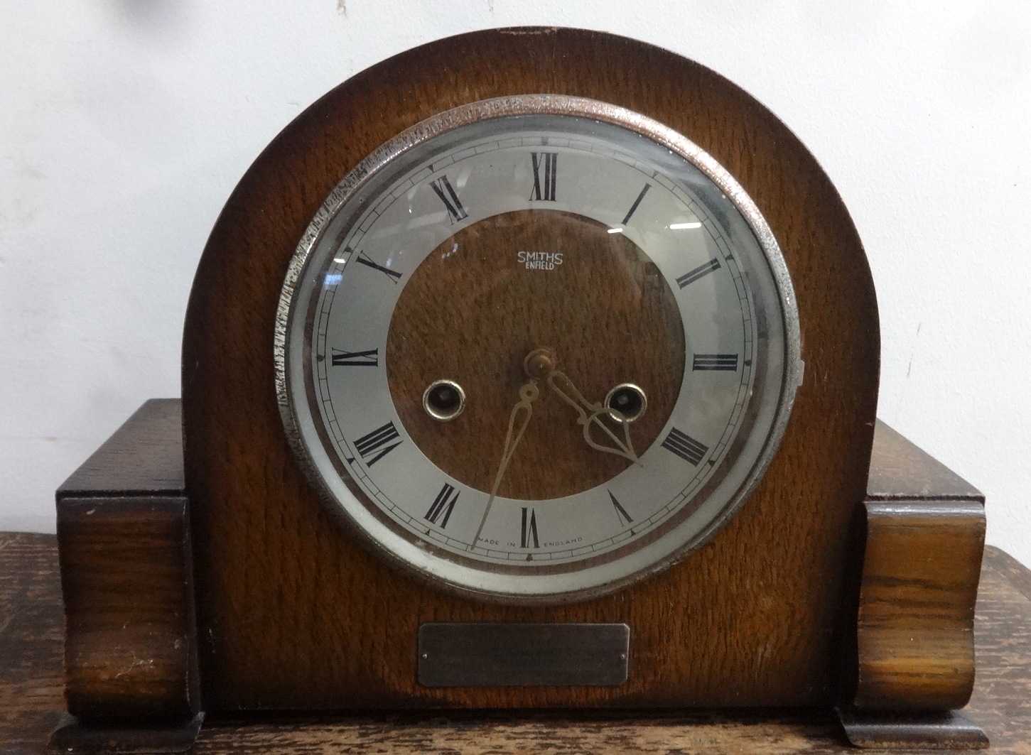 Smiths Enfield Oak Cased Dome Topped Mantel Clock, 2-train movement