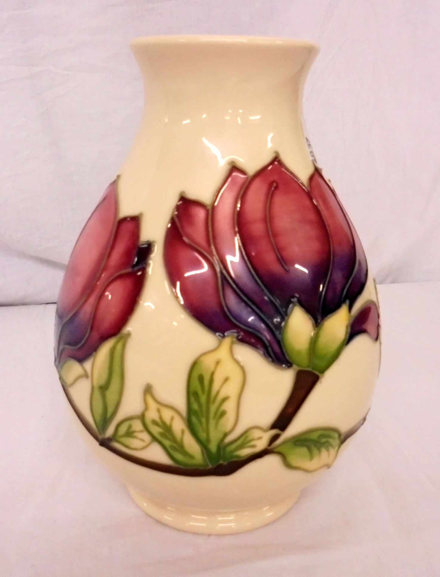 Moorcroft Magnolia Pattern Vase Decorated With Pink Flowers On Cream ...