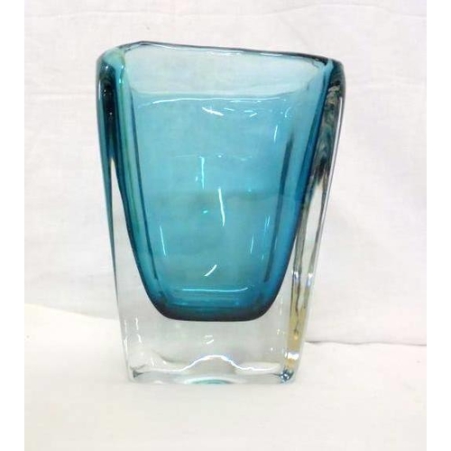 Whitefriars Glass Vase Blue With Clear Tapering Rectangle