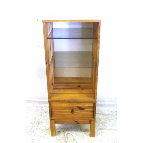 Ikea Pine Storage Cabinet With Glass Shelving Unit Over Single