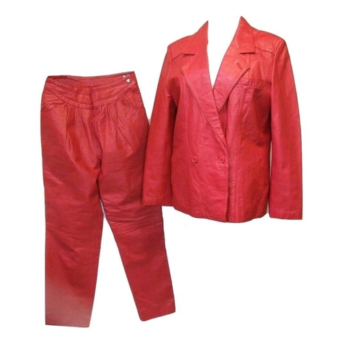 red leather pant suit