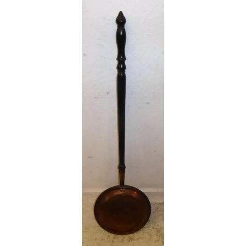 12 - C19th Copper Warming Pan with turned ebonised handle (FWL)