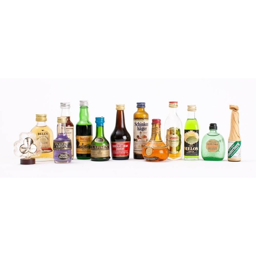 A collection of various miniature spirits and liqueurs: including bells ...