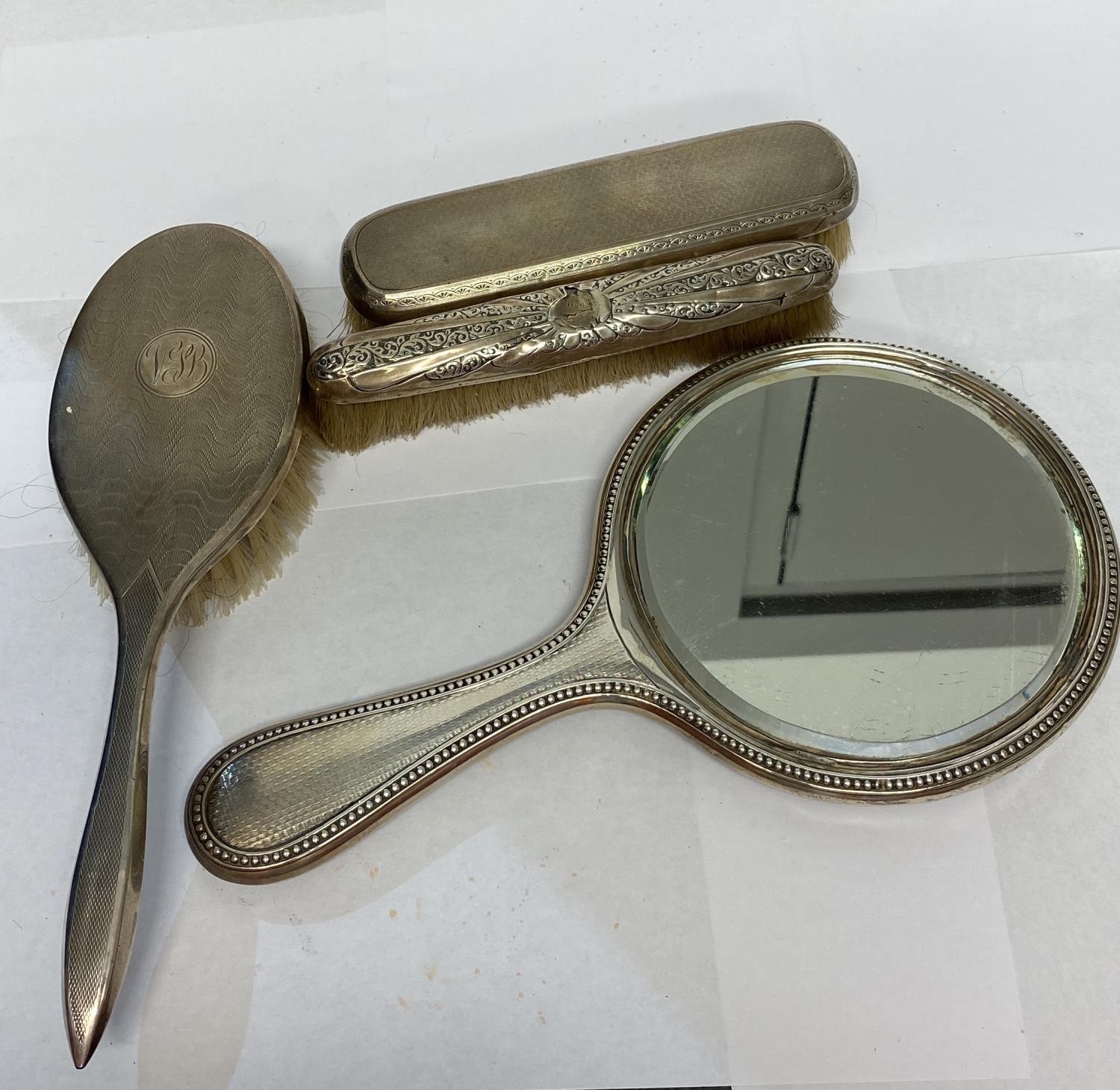 4 PIECE SILVER BACKED BRUSH AND MIRROR SET