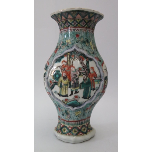 474 - A Chinese Famille Verte Vase decorated with figures, 25cm