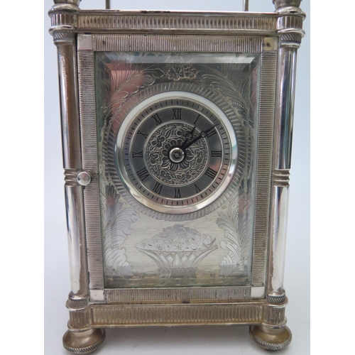 267 - A Mappin & Webb Bi-Centenary 1775-1975 Silver Cased Striking Carriage Clock, the chased foliate deco... 