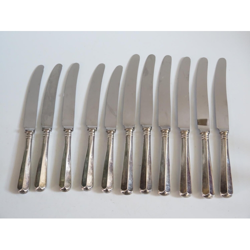 17 - A Set of Six + Six Modern Silver Handled Table Knives and side knives