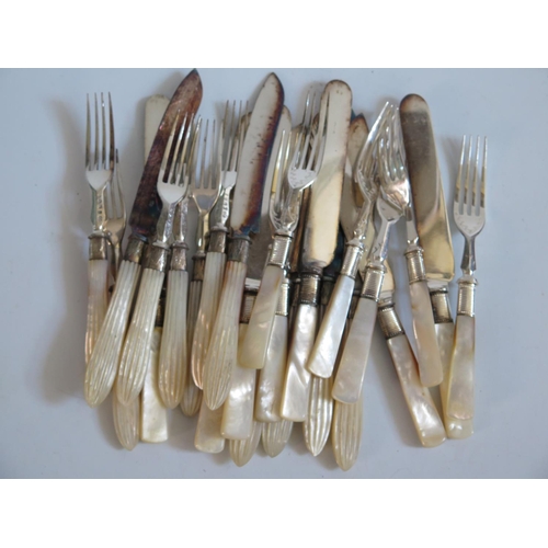 2 - Silver Plated and mother of pearl handled fruit knives and forks