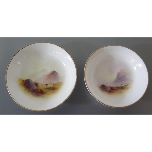 390a - Two Royal Worcester Hand Painted Pin Dishes decorated with sheep, E. Barker and
