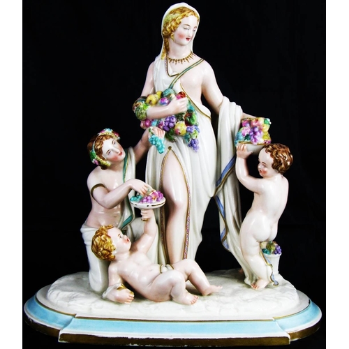 360 - A 19th Century Royal Worcester figural group depicting ladies with fruit and putti, 29 cm
